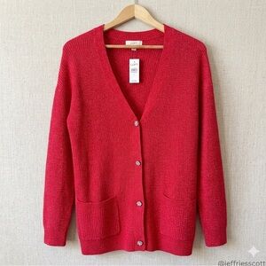 LOFT Bright Red V-Neck Button Pocket Cardigan